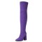 Pointed Toe Chunky Heels Over The Knees Flock Suede Booties - Purple