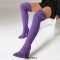 Pointed Toe Chunky Heels Over The Knees Flock Suede Booties - Purple