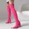 Pointed Toe Chunky Heels Over The Knees Flock Suede Booties - Rose Red