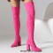 Pointed Toe Chunky Heels Over The Knees Flock Suede Booties - Rose Red