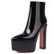 Pointed Toe Platforms Side Zipper Chunky Heels Ankle Highs Boots - Black