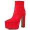 Pointed Toe Platforms Side Zipper Chunky Heels Ankle Highs Boots - Red