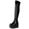 Round Toe Over The Knees Patent Platforms Wedges Booties - Black