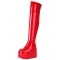 Round Toe Over The Knees Patent Platforms Wedges Booties - Red