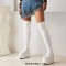 Round Toe Over The Knees Patent Platforms Wedges Booties - White