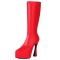 Pointed Toe Thin Chunky Heels Ankle Highs Vegan Leather Platforms Booties - Red