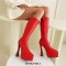 Pointed Toe Thin Chunky Heels Ankle Highs Vegan Leather Platforms Booties - Red