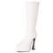 Round Toe Thin Chunky Heels Ankle Highs Vegan Leather Platforms Booties - White