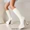 Round Toe Thin Chunky Heels Ankle Highs Vegan Leather Platforms Booties - White