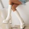 Round Toe Block Chunky Heels Knee Highs Vegan Leather Platforms Booties - White