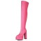 Round Toe Block Chunky Heels Over The Knees Vegan Leather Platforms Booties - Pink