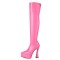 Pointed Toe Thin Chunky Heels Over The Knees Vegan Leather Platforms Booties - Pink