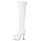 Pointed Toe Thin Chunky Heels Over The Knees Vegan Leather Platforms Booties - White