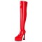 Pointed Toe Thin Chunky Heels Over The Knees Patent Platforms Booties - Red