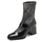 Square Toe Chunky Heels Elastic Fiber Mid Calf Ankle High Boots - Black