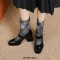 Square Toe Chunky Heels Elastic Fiber Mid Calf Ankle High Boots - Black