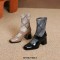 Square Toe Chunky Heels Elastic Fiber Mid Calf Ankle High Boots - Apricot
