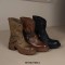 Round Toe Chunky Heels Buckle Straps Zipper Motorcycle Ankle High Boots - Brown