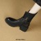 Round Toe Chunky Heels Buckle Straps Zipper Motorcycle Ankle High Boots - Black