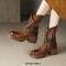 Round Toe Chunky Heels Buckle Straps Zipper Motorcycle Ankle High Boots - Brown