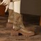 Round Toe Chunky Heels Buckle Straps Zipper Motorcycle Ankle High Boots - Khaki