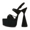 Pointed Open Toe Cone Elegant Heels Ankle Slingback Straps Platforms Glitters Sandals - Black Microfiber