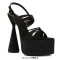 Pointed Open Toe Cone Elegant Heels Ankle Slingback Straps Platforms Glitters Sandals - Black Microfiber