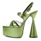 Pointed Open Toe Cone Elegant Heels Ankle Slingback Straps Platforms Sandals - Green Faux Leather