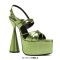 Pointed Open Toe Cone Elegant Heels Ankle Slingback Straps Platforms Sandals - Green Faux Leather