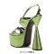 Pointed Open Toe Cone Elegant Heels Ankle Slingback Straps Platforms Sandals - Green Faux Leather
