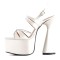 Pointed Open Toe Conic Elegant Heels Ankle Slingback Straps Platforms Sandals - White Faux Leather