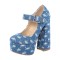 Round Toe Chunky Heels Mary Janes Platforms Punk Pumps - Blue