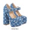 Round Toe Chunky Heels Mary Janes Platforms Punk Pumps - Blue