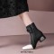 Square Toe Chunky Heels Shiny Pearls Side Zipper Ankle High Boots - Black
