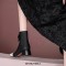 Square Toe Chunky Heels Shiny Pearls Side Zipper Ankle High Boots - Black