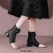 Square Toe Chunky Heels Shiny Pearls Side Zipper Ankle High Boots - Black