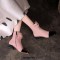 Square Toe Chunky Heels Shiny Pearls Side Zipper Ankle High Boots - Pink