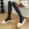 Round Toe Platforms Over The Knees Waterproof Vintage Sneakers  Boots - Black Faux Leather