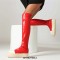 Round Toe Platforms Over The Knees Waterproof Vintage Sneakers  Boots - Red Faux Leather
