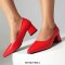 Pointed Toe Chunky Heels Vintage Style Matte Pumps - Red