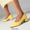 Pointed Toe Chunky Heels Vintage Style Matte Pumps - Yellow