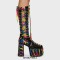 Round Toe Chunky Heels Platform Sweet Lace Up Rainbow Knee Highs Summer Boots - Black