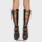 Round Toe Chunky Heels Platform Sweet Lace Up Rainbow Knee Highs Summer Boots - Black