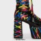 Round Toe Chunky Heels Platform Sweet Lace Up Rainbow Knee Highs Summer Boots - Black