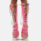 Round Toe Chunky Heels Platform Sweet Lace Up Rainbow Knee Highs Summer Boots - Pink