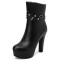 Round Toe Cuban Chunky Heels Platforms Ankle High Rivet Buckle Straps Autumn Boots - Black