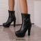 Round Toe Cuban Chunky Heels Platforms Ankle High Rivet Buckle Straps Autumn Boots - Black