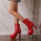Round Toe Cuban Chunky Heels Platforms Ankle High Rivet Buckle Straps Autumn Boots - Red