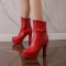 Round Toe Cuban Chunky Heels Platforms Ankle High Rivet Buckle Straps Autumn Boots - Red