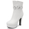 Round Toe Cuban Chunky Heels Platforms Ankle High Rivet Buckle Straps Autumn Boots - White